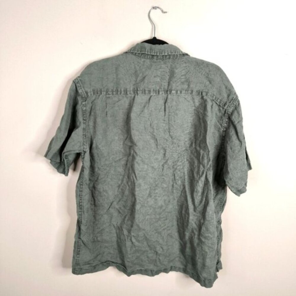 Gap Pure Linen Mens Coastal Resort Beach Holiday Forest Military Green Shirt XL - Picture 3 of 9